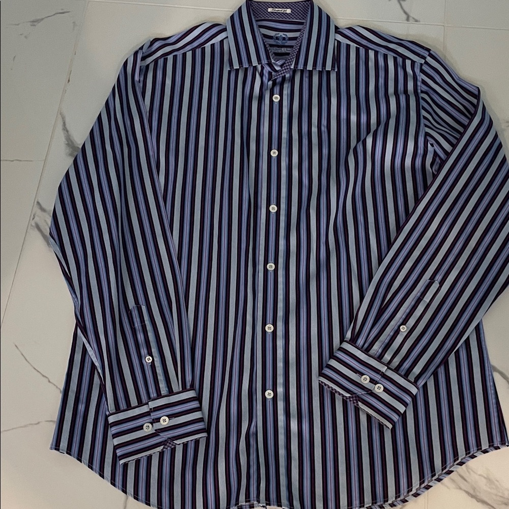 Bugatchi Black/blue/purples Striped Dress Shirt XL